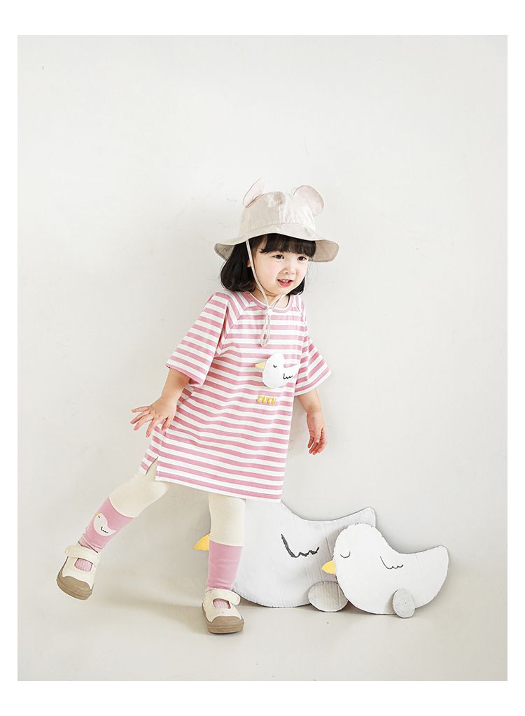 立體條紋休閒短袖上衣-小鴨-粉色