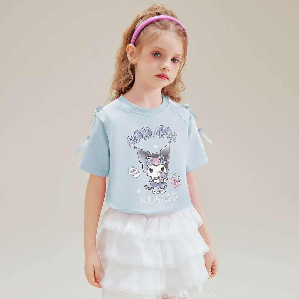 純棉圓領蝴蝶結短袖上衣-卡通人物酷洛米-藍色