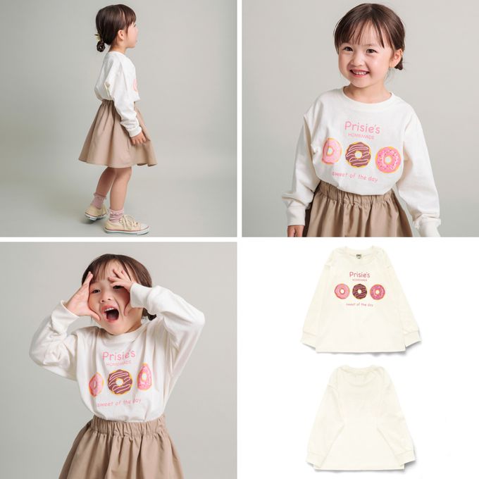 日本 BRANSHES - 100%棉 女孩印花薄長袖上衣-一朵小白花-黑