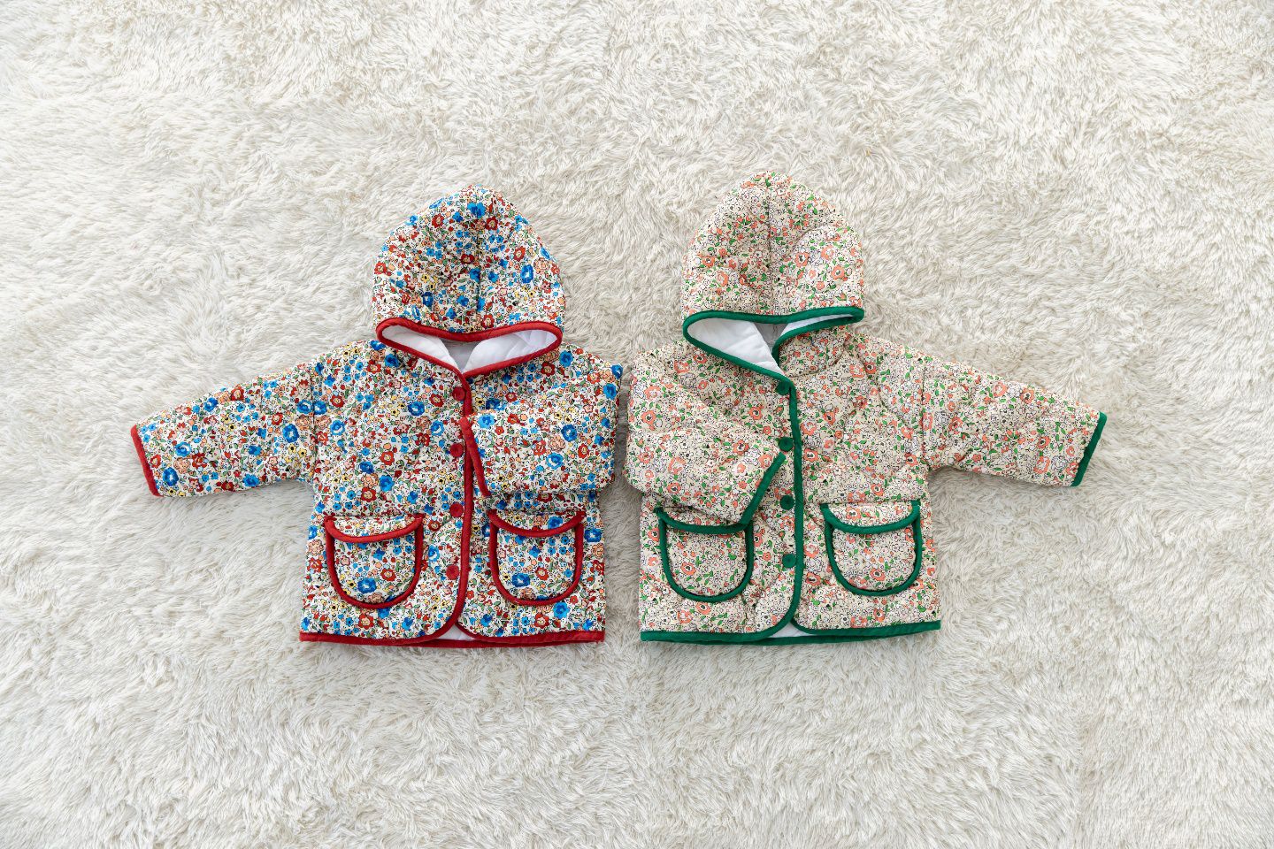 韓國 Orange Mom - 碎花鋪棉連帽外套-綠