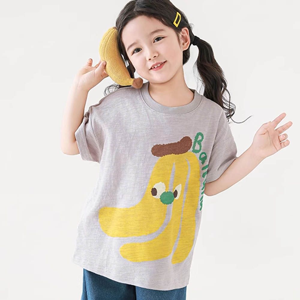 純棉透氣短袖上衣-香蕉-灰色