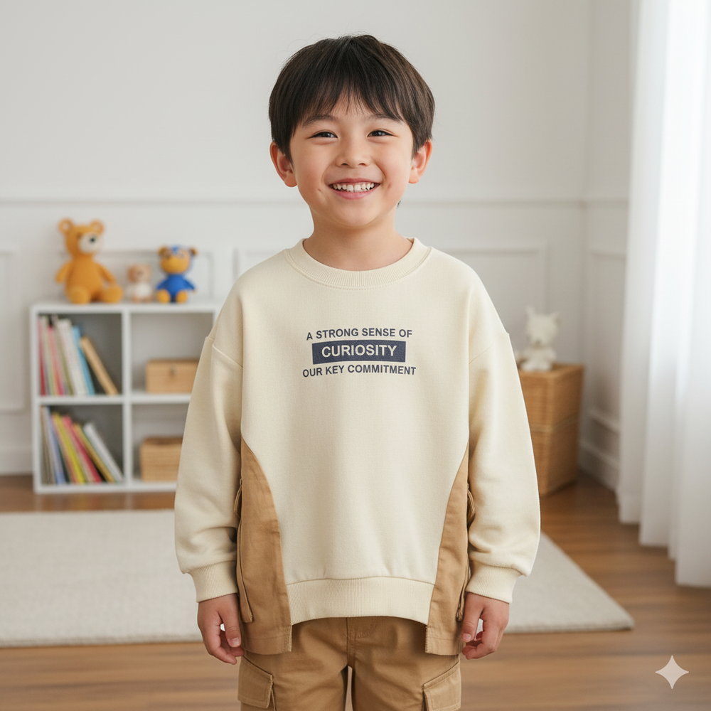 平織拼接休閒上衣-象牙白色