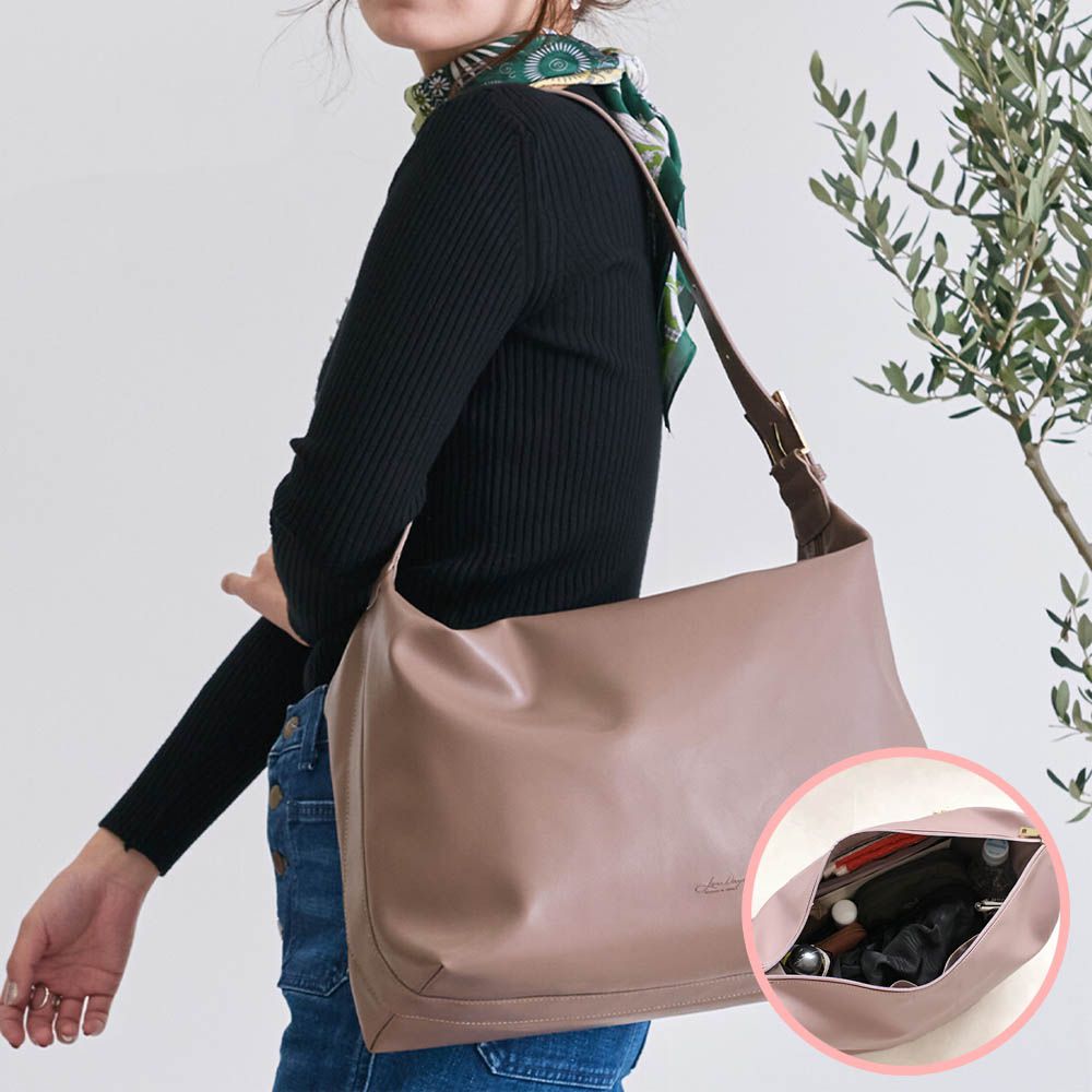 柔滑簡約百搭大容量側背包-(可裝A4)-卡其棕 (36x30.5cm)