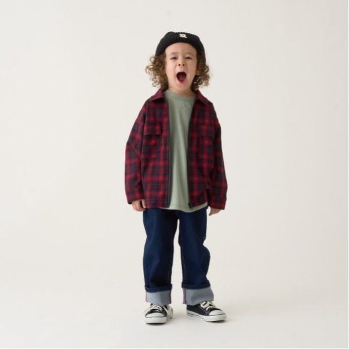 日本 b-ROOM - 經典格紋廓形長袖襯衫/夾克-黑