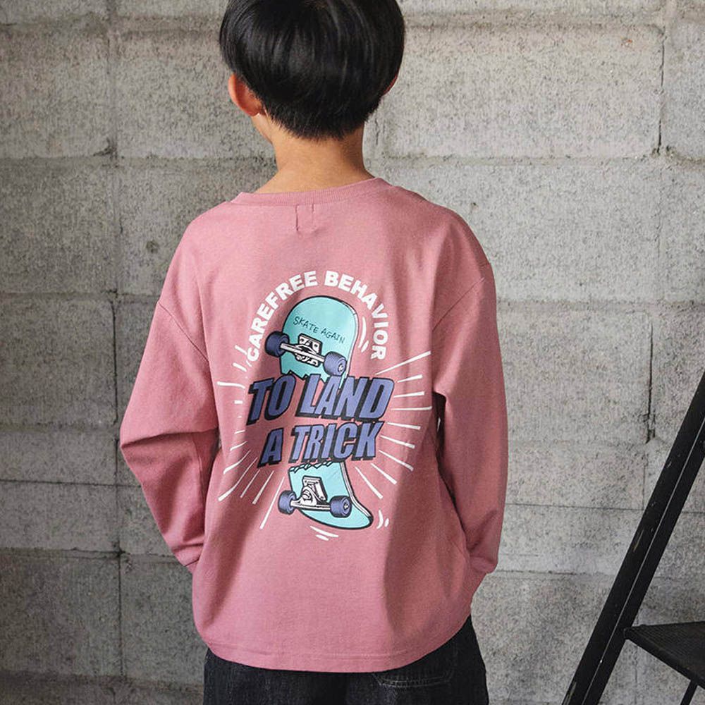 100%棉 街頭印花長袖上衣-滑板-粉紅