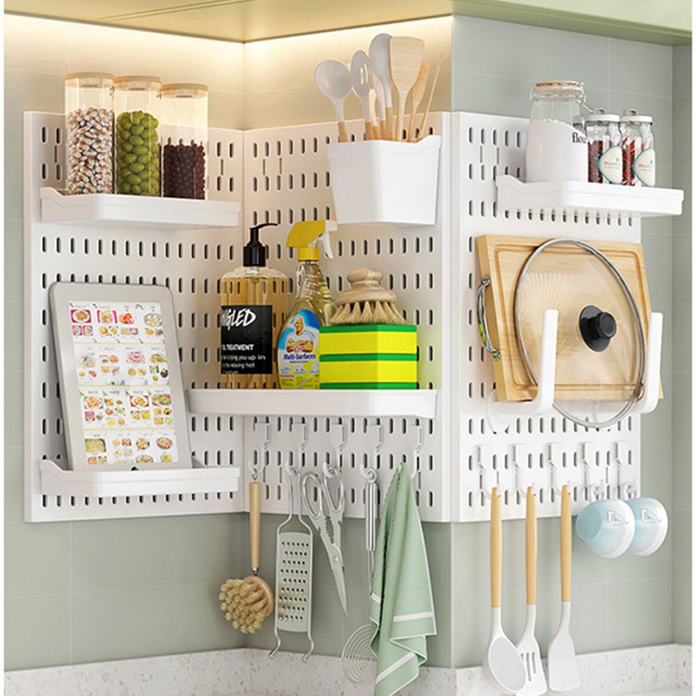 壁掛式洞洞板/多功能掛架/浴室廚房壁掛收納架/免打洞掛架 (白色組合C款)