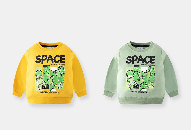 純棉圓領長袖上衣/大學T-多元宇宙恐龍-灰綠色