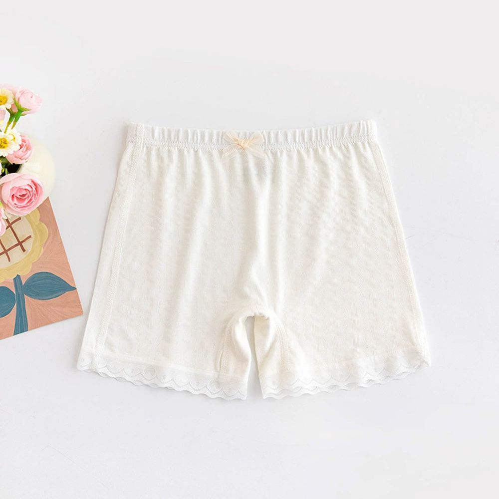 莫代爾三分內搭褲/安全褲-蝴蝶結-白色