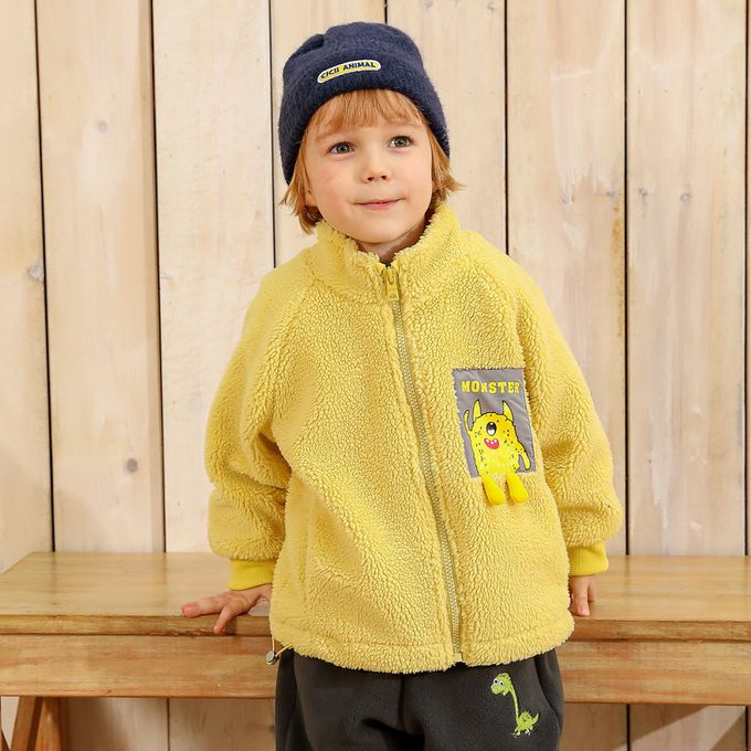 保暖立領羊羔絨外套-小怪物-深藍灰色