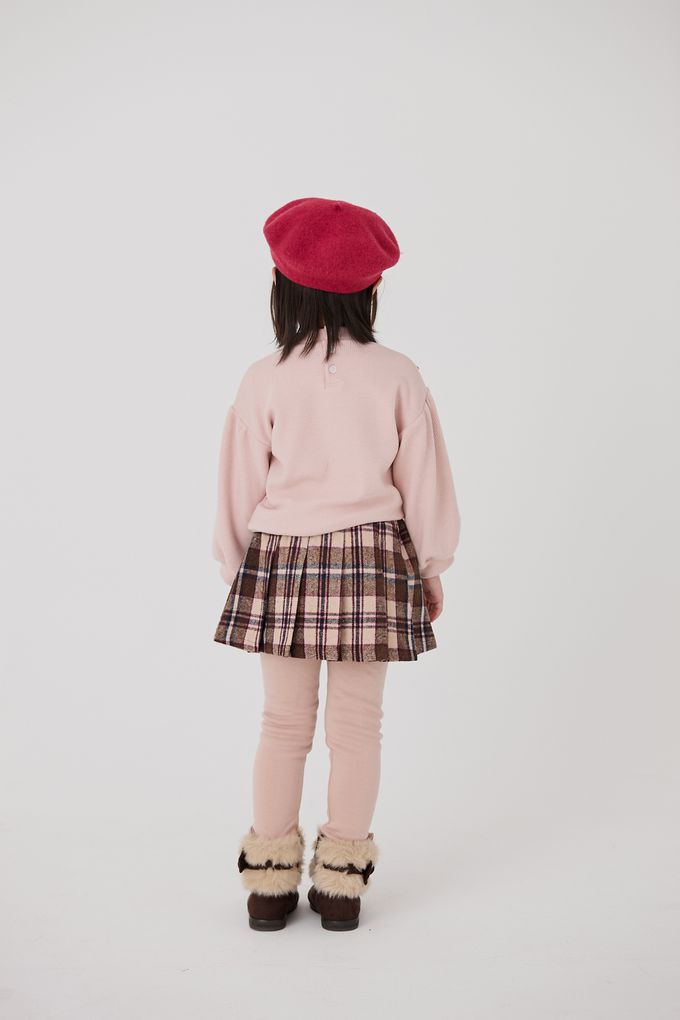 韓國 Coco Bang - 鬆緊腰格子百褶裙-粉X咖