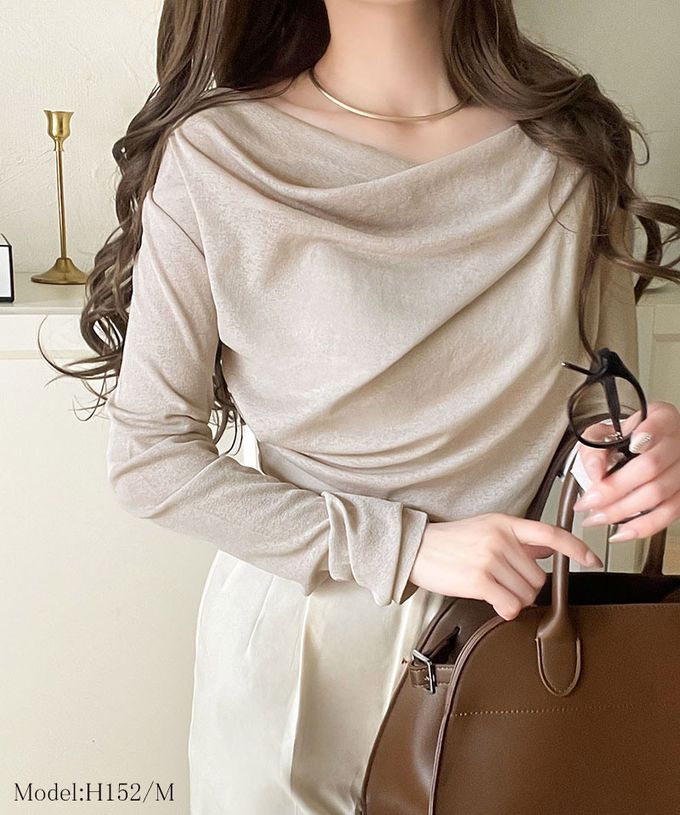 日本 Classical Elf - 柔美皺摺顯瘦V領薄長袖上衣-米杏