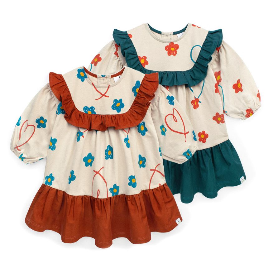 韓國Pimpollo - 微笑花朵荷葉邊洋裝-橘