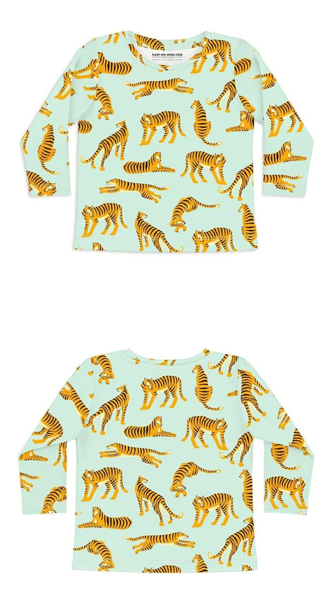 英國 SLEEP NO MORE - 100% 有機棉兒童圓領長袖上衣-草綠老虎