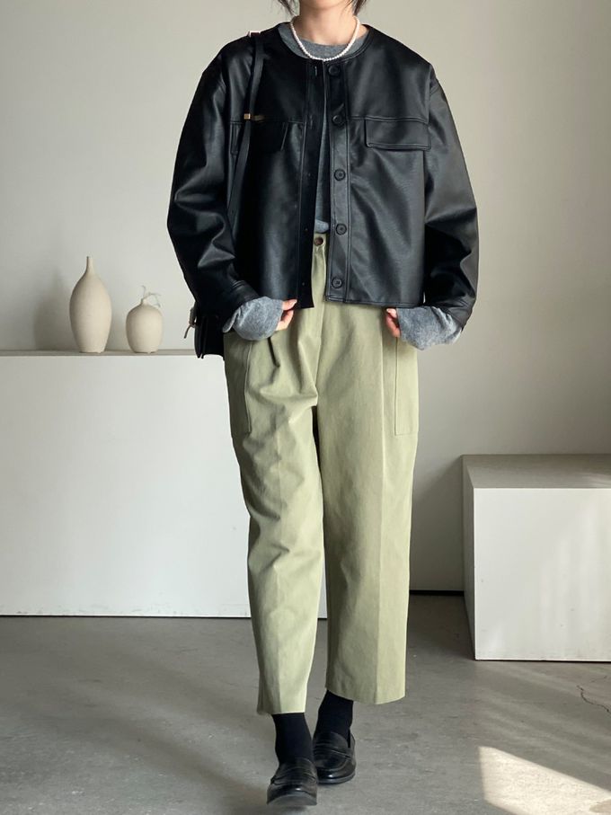 韓國女裝連線 - 鬆緊腰雙口袋錐形修飾長褲-黑 (FREE)