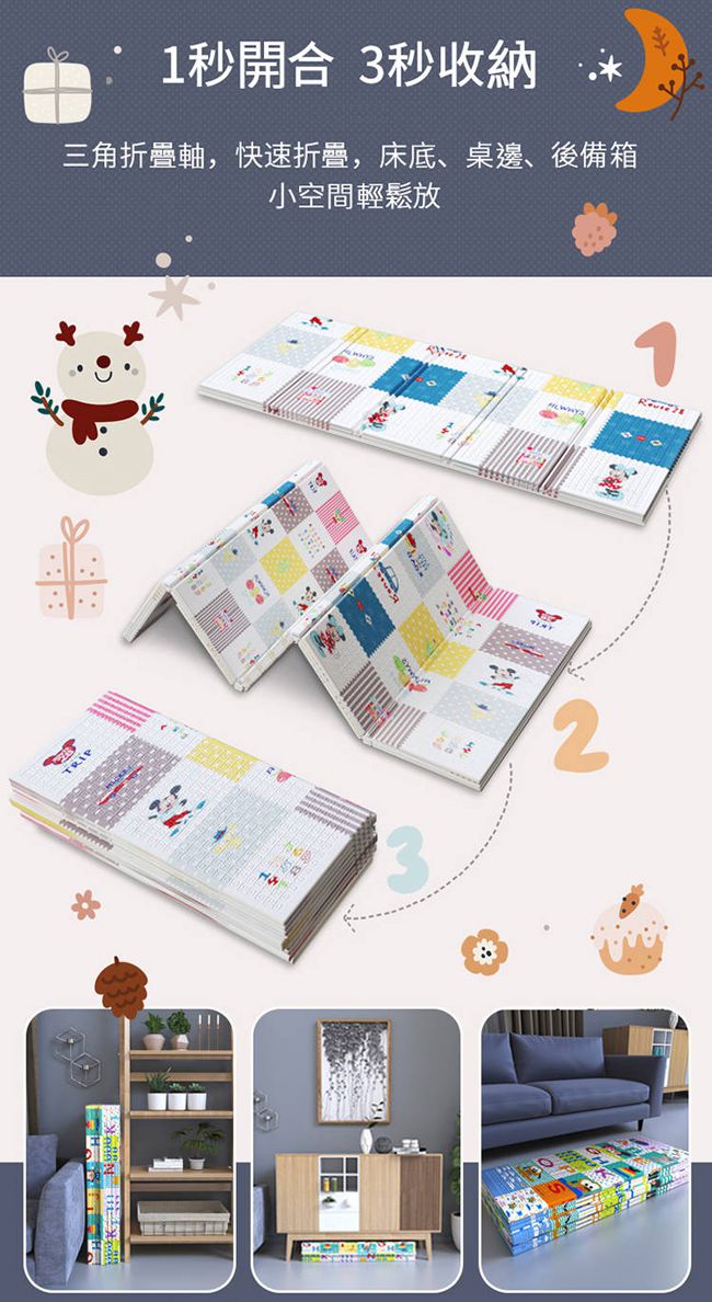 Disney 迪士尼 - 攜帶型摺疊遊戲墊-維尼有約+米奇樂園-2CM (雙面花色，共一片地墊)