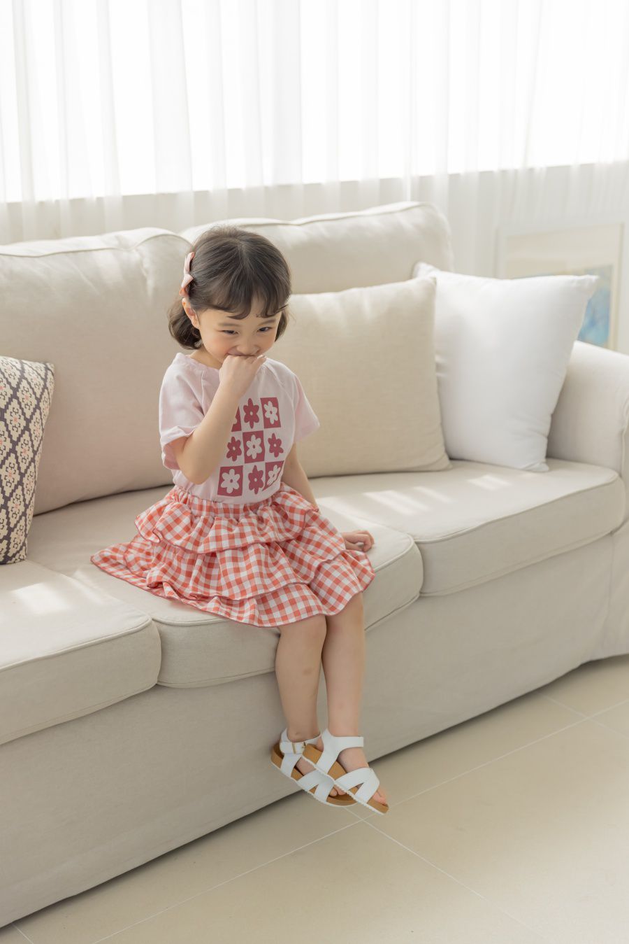 韓國 Orange Mom - 格子蛋糕裙-灰綠