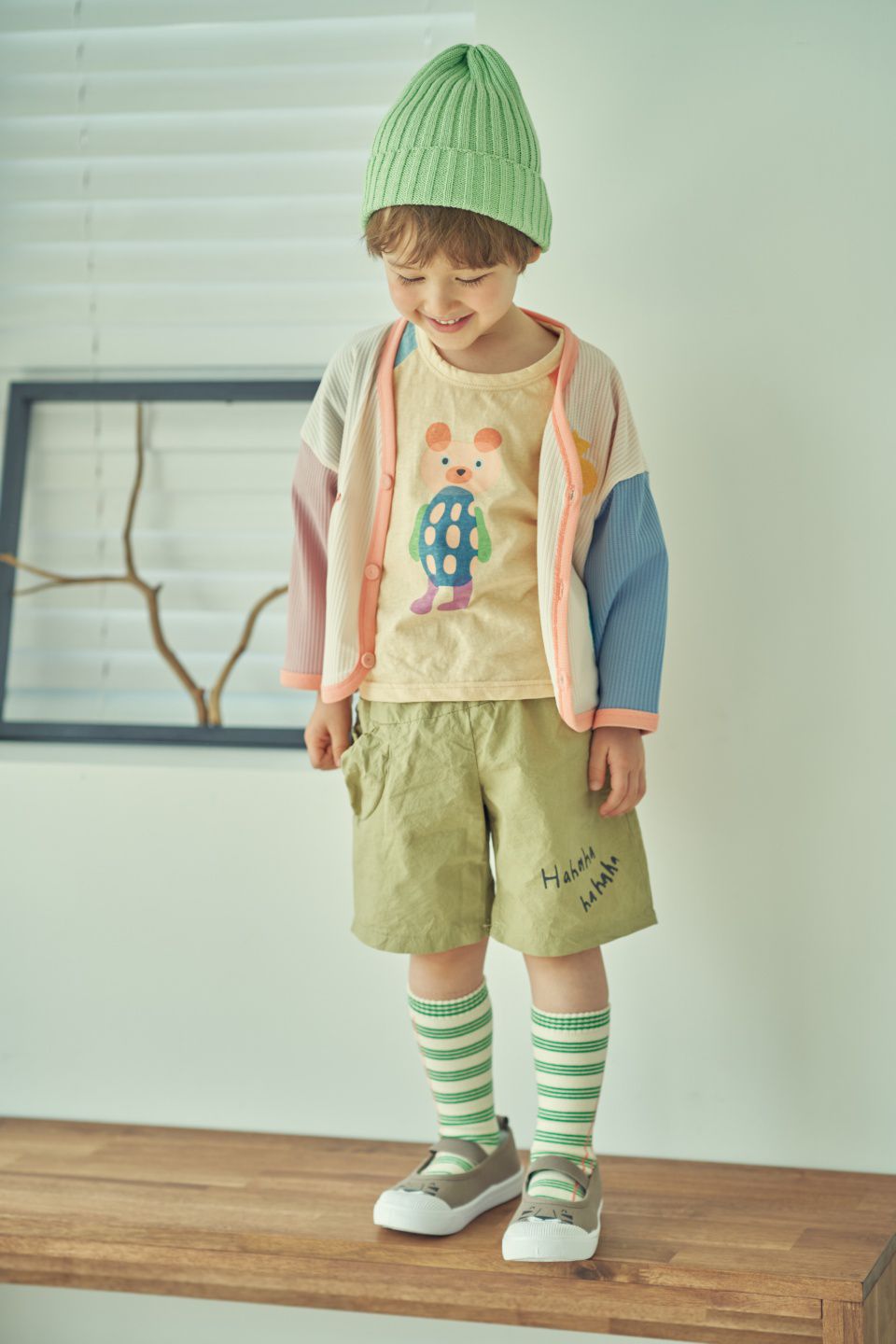 韓國 Mimico - 三色恐龍拼接色小外套-藕粉X藍