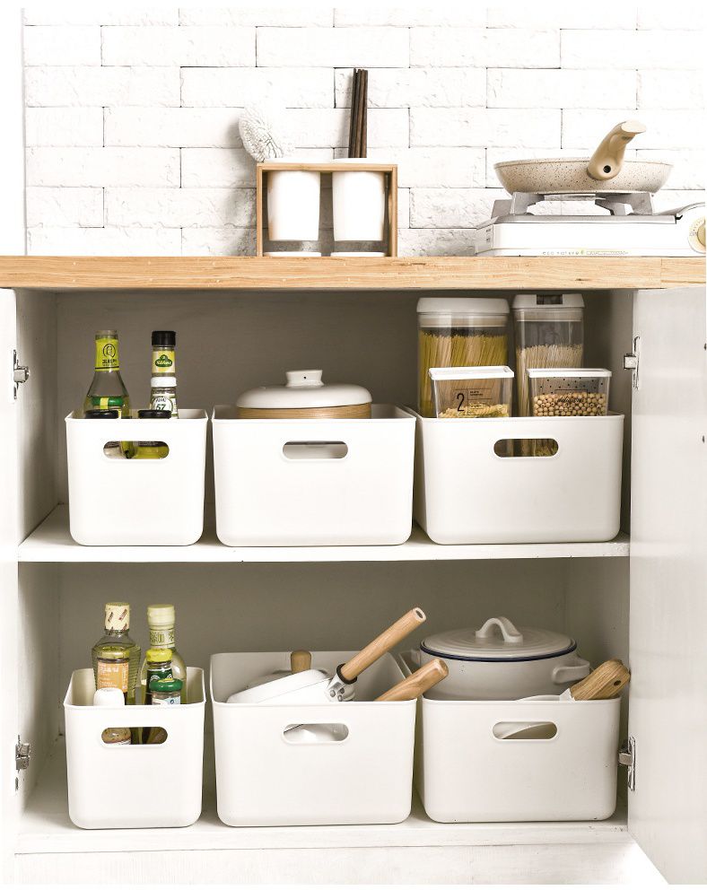 日系簡約白色收納盒-加高款中號（36.5x26x16.5cm）-有把手