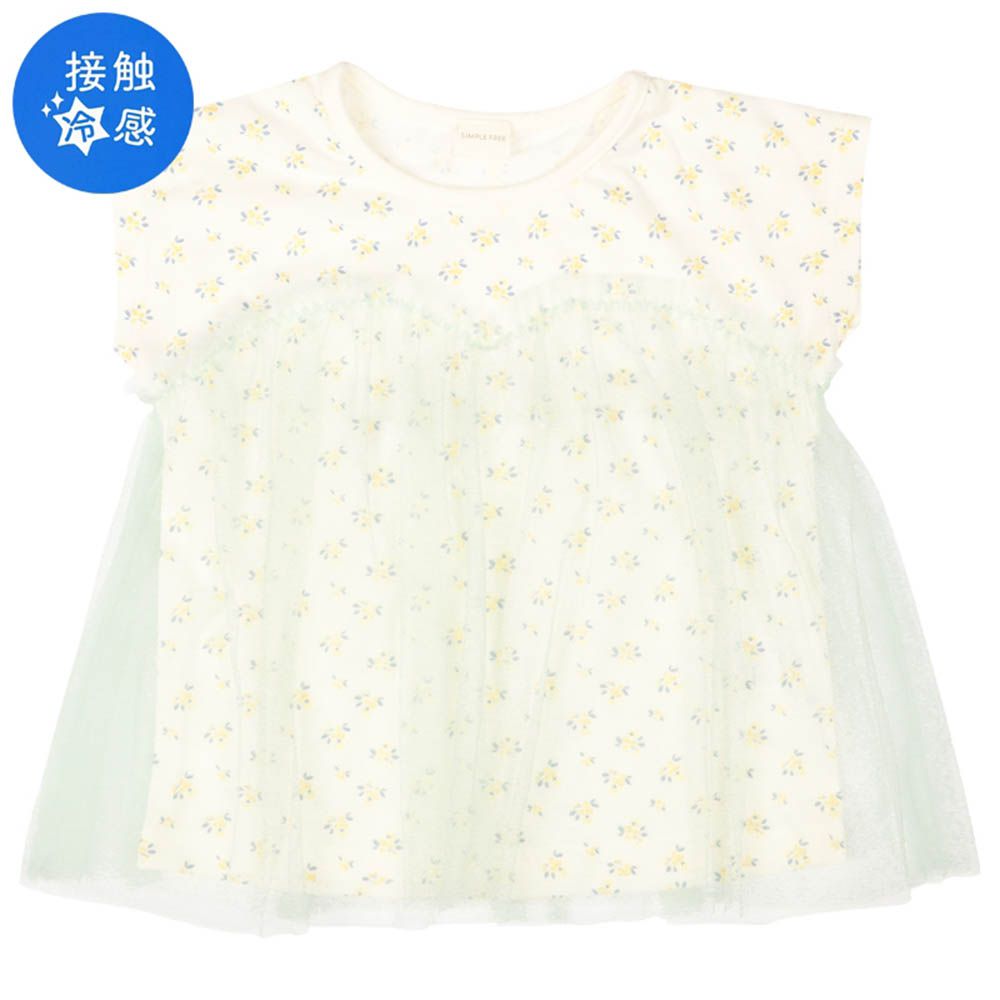 短袖T恤-胸前薄紗-綠色