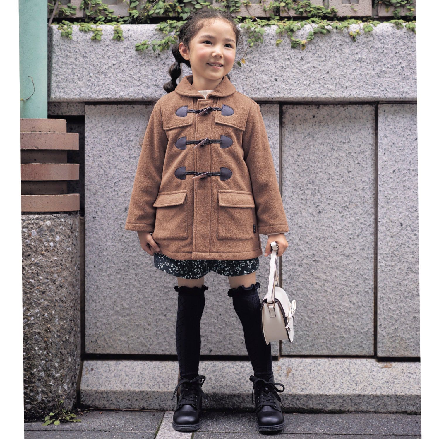 日本千趣會 - 牛角扣立領粗呢羊毛外套-卡其