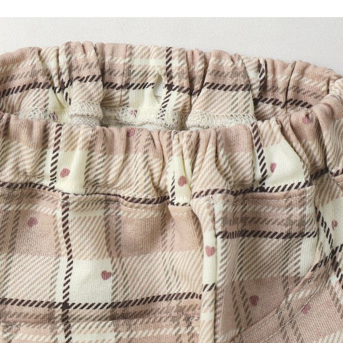 日本 ZOOLAND - 甜蜜愛心氣質格紋長褲-杏白粉