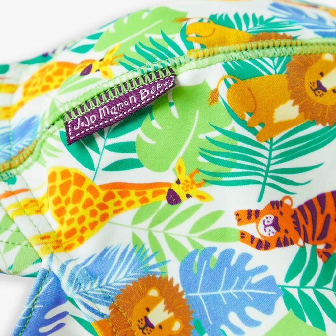 英國 JoJo Maman BeBe - 嬰幼兒/兒童泳裝戲水UPF50+防曬護頸遮陽帽-叢林探險