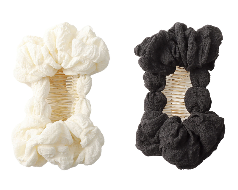 日本 Lattice - [日雜推薦] 戚風蛋糕雙層髮梳髮圈-小香風格紋-黑白