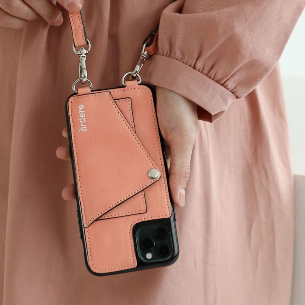 附卡夾背繩防摔手機殼-玫瑰粉