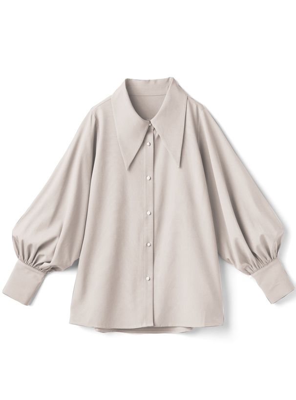 日本 GRL - 光澤感精靈領泡泡袖襯衫-淺米杏