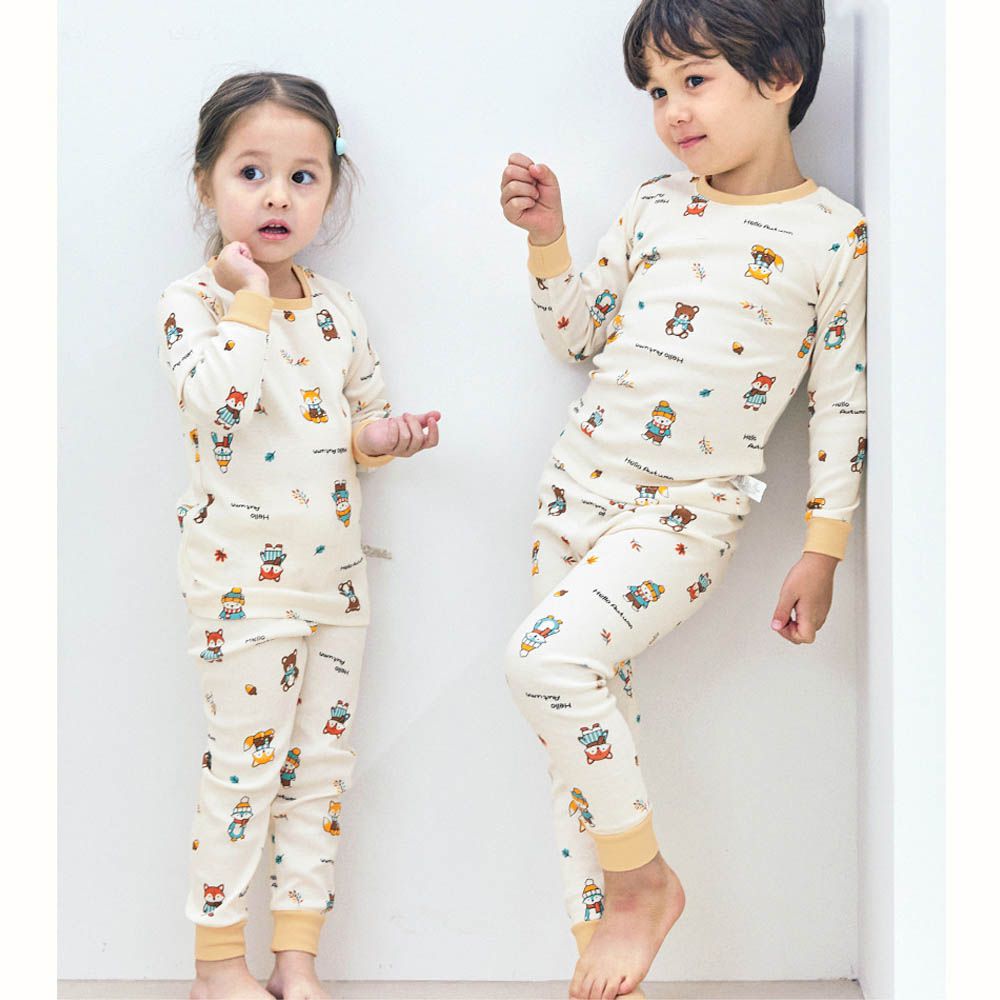 親膚舒絨棉彈性長袖家居服-秋天動物