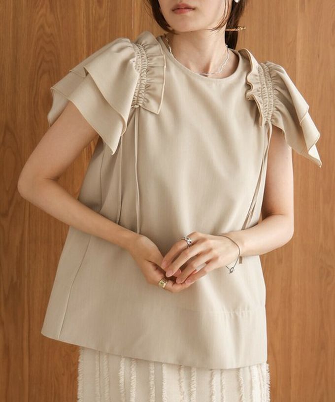 日本 Bab - 浪漫層次感荷葉短袖上衣-卡其杏 (M)