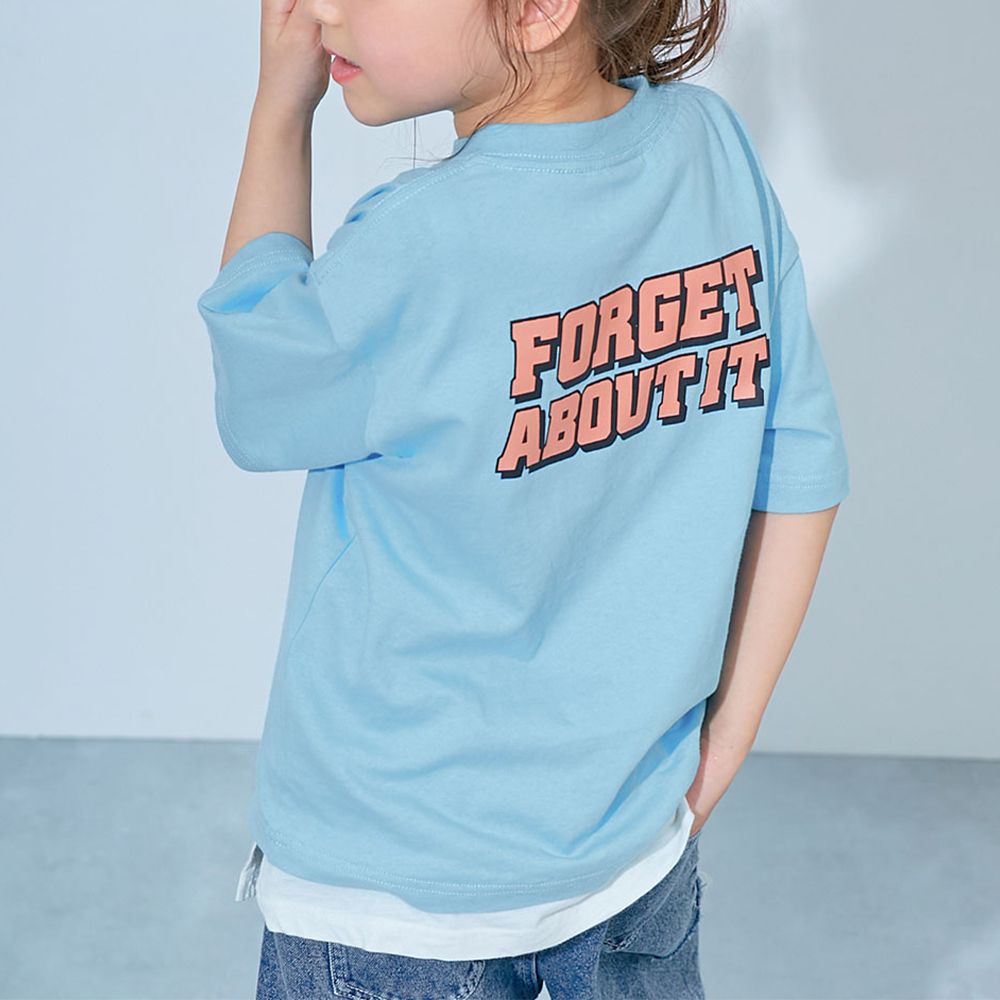 100%棉 定番印花短袖上衣-別在意！-水藍