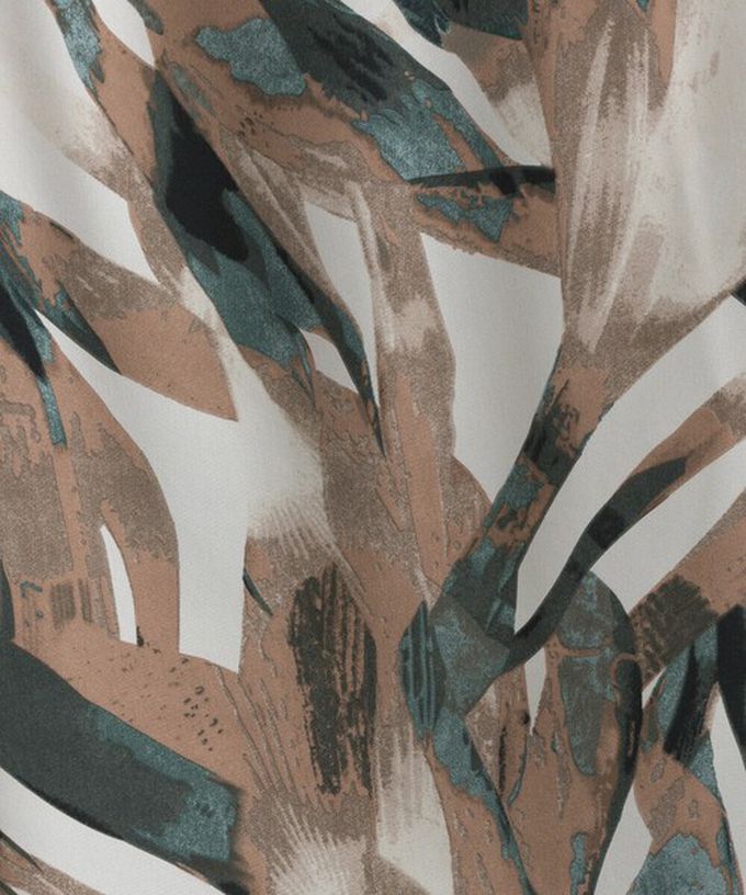 日本 Lupilien - 油畫線條感印花飄逸長裙(附口袋)-綠棕系