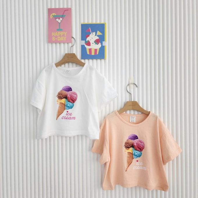 韓國 Dalla - 繽紛甜筒印短袖上衣-珊瑚橘