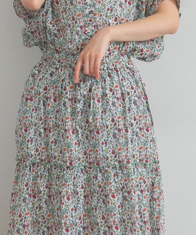 日本 Lupilien - 100%印度棉 華奢滿版印花分層長裙-綠系