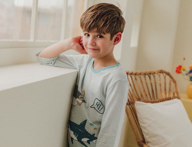 韓國 Mavarm Organic - 有機棉透氣七分袖家居服-潛水鯊魚