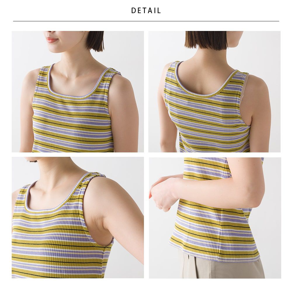 日本 OMNES - 圓領條紋無袖上衣-卡其x橘