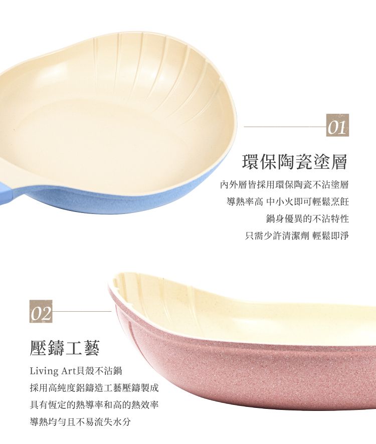 LIVING ART - 韓國人氣珍珠貝殼平煎鍋-28cm-人魚粉