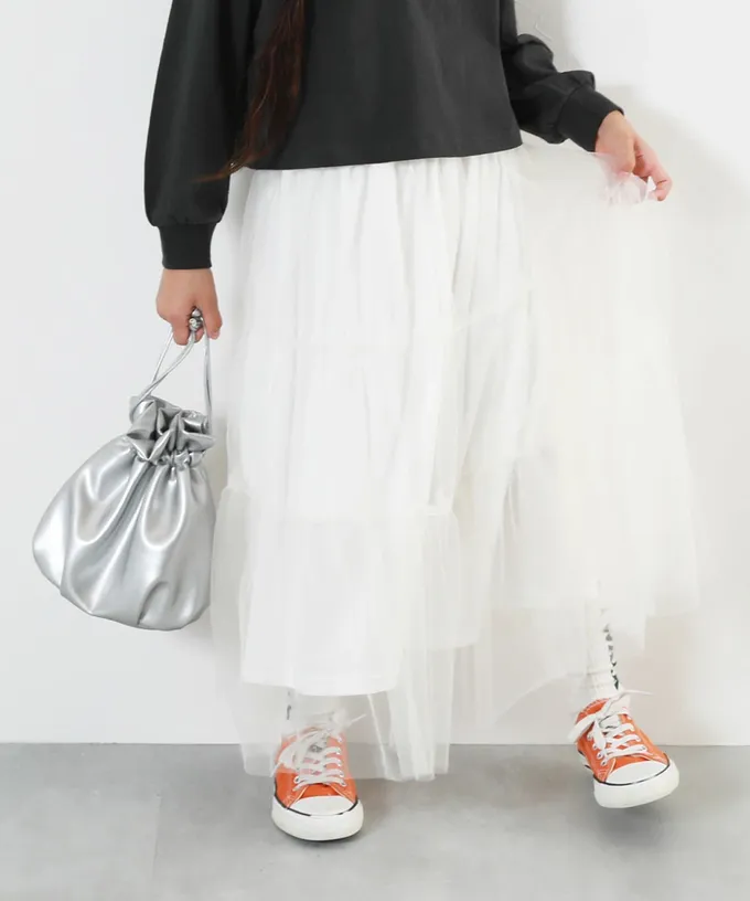 日本 devirock - 夢幻薄紗層次甜美長裙-白