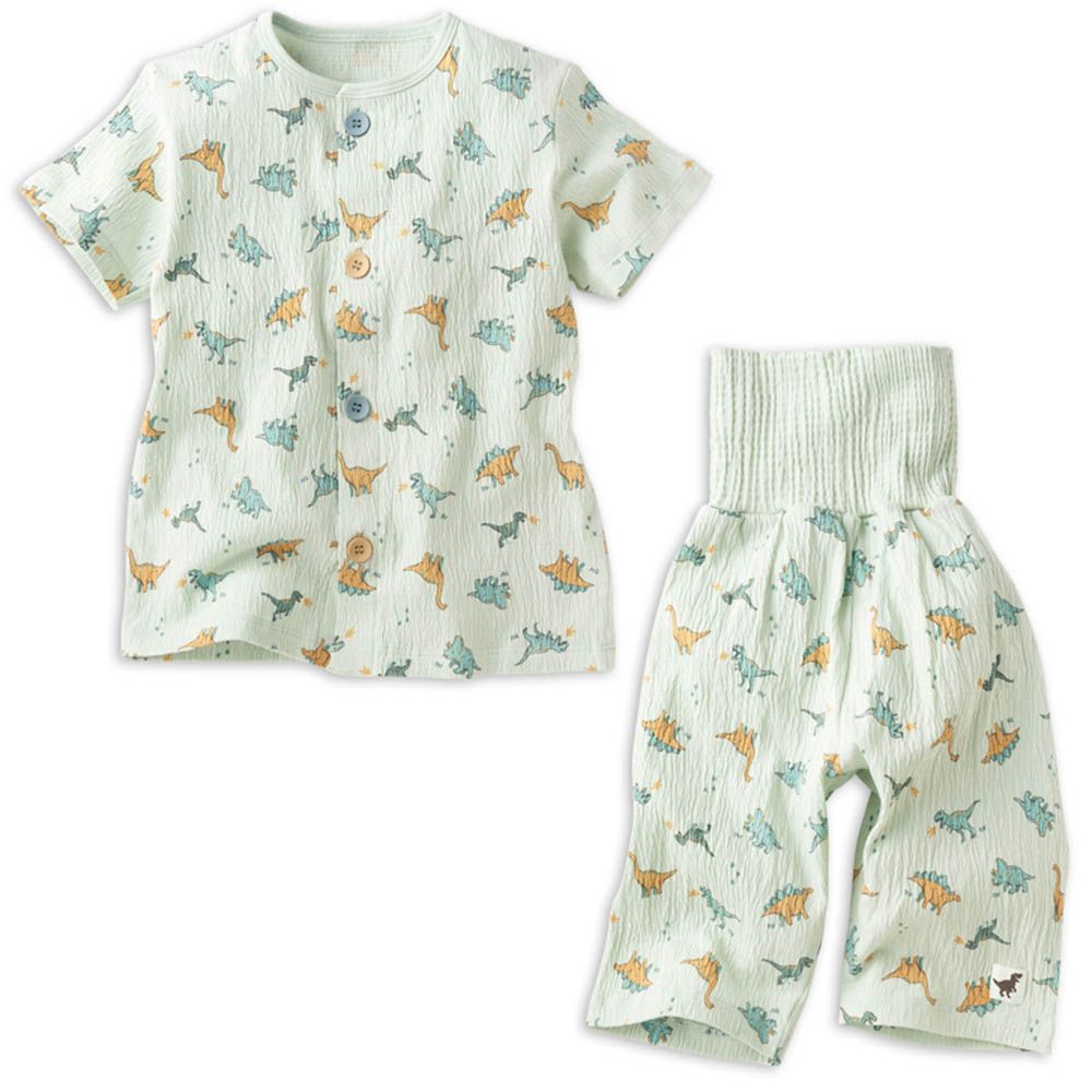 短袖家居服 穿衣練習-前開式 恐龍-綠色