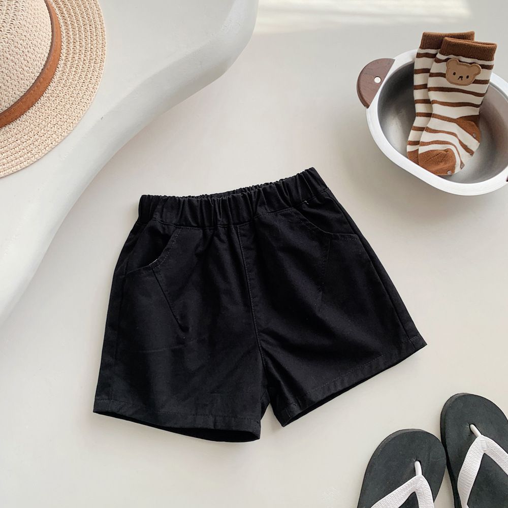 腰鬆緊休閒百搭短褲-杏色