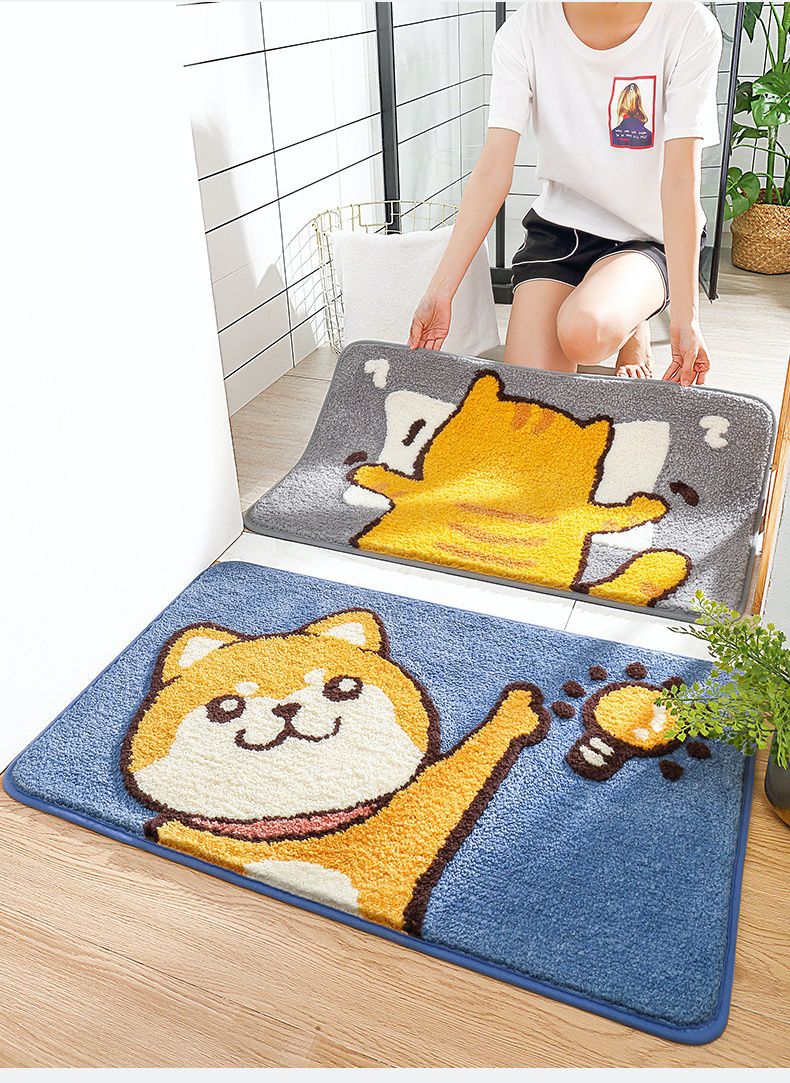 快速吸水植絨浴室腳踏墊-背面橘貓