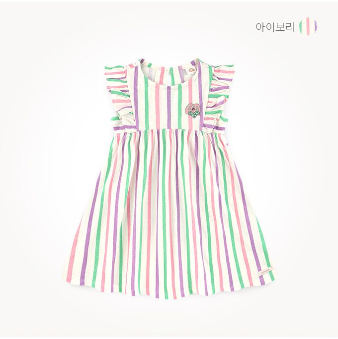 韓國 milk mile - 色線直紋荷葉袖背心洋裝-象牙白