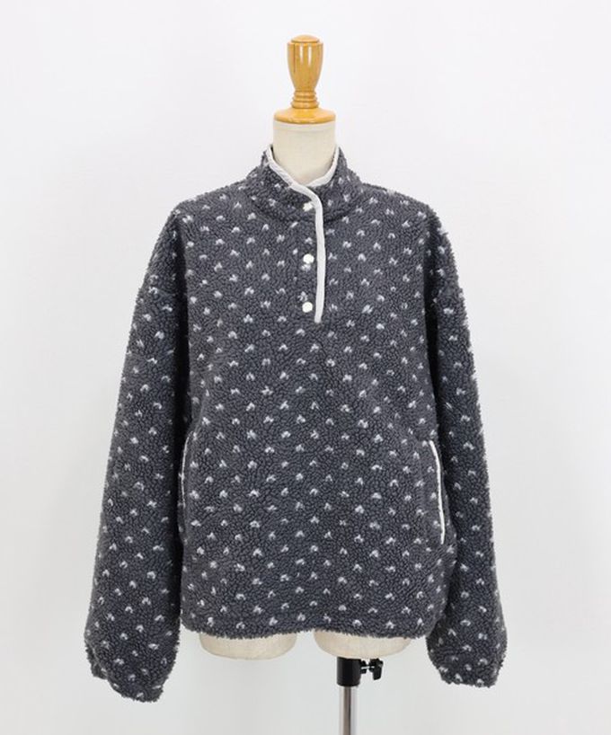 日本 BLUE EAST - 滿版愛心泰迪毛絨溫暖長袖上衣-灰 (M)