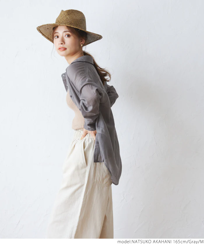 日本 COCA - 輕薄透膚質感長袖襯衫/外套-灰