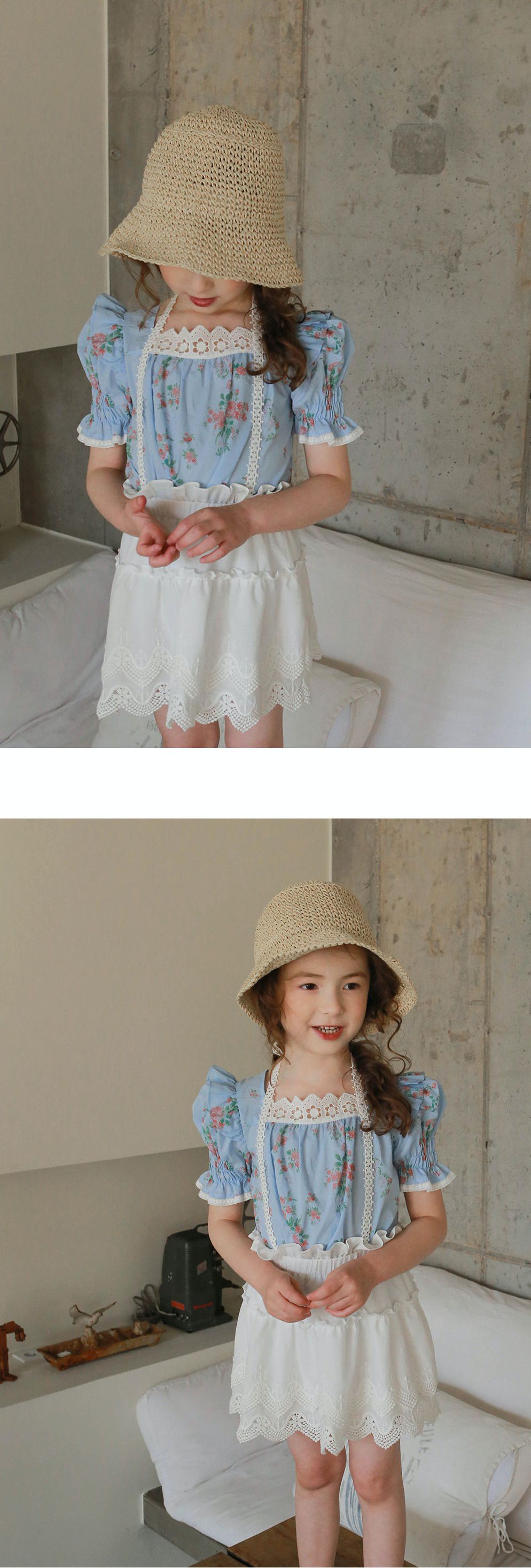 韓國 PuellaFLO - 鋸齒狀鏤空蕾絲綁帶吊帶裙-象牙白