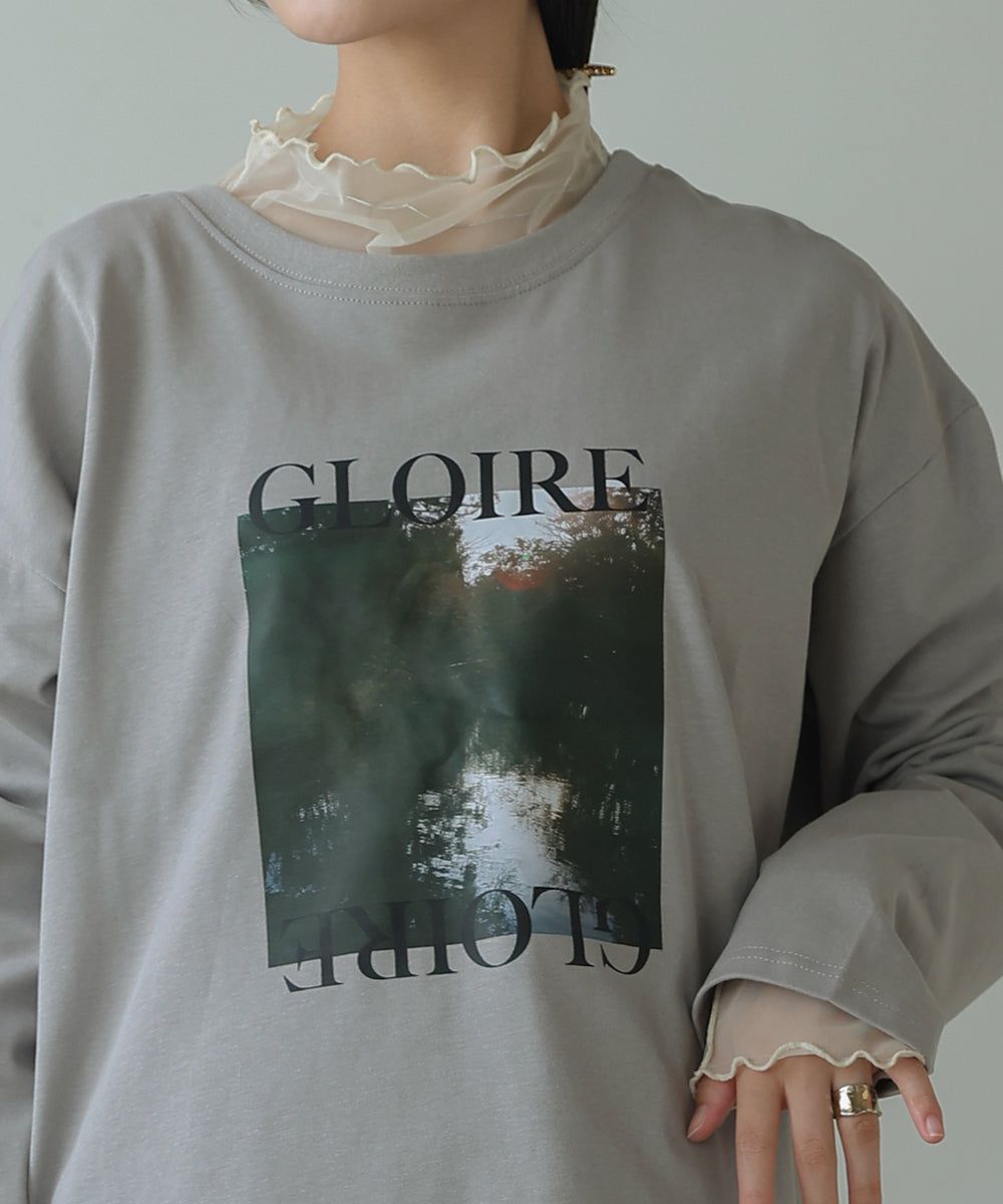 日本 Bab - 100%棉 寬鬆落肩印花長T-深灰