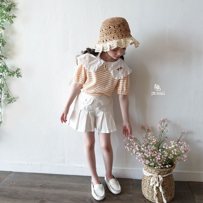 韓國 Jmsnail - 鬆緊腰少女感口袋百摺褲裙-細條紋