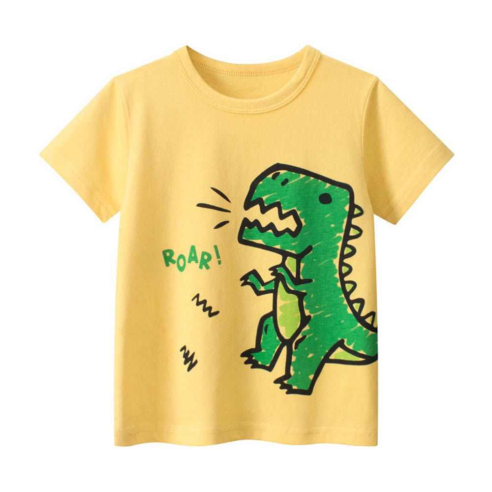 純棉短袖上衣-塗鴉萌恐龍-黃色