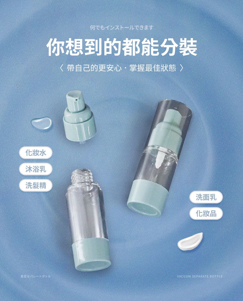 3ZeBra - 真空分裝瓶(四入組)加贈漏斗-藍色-噴霧瓶15ml*1/30ml*1+乳液瓶(15ml*1/30ml*1)